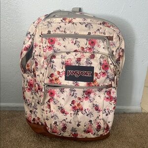 Jansport Cream and Pink Floral Backpack